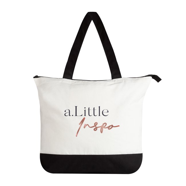 a.LittleInspo Premium Tote Bags - Black/White -Zippered  Closure